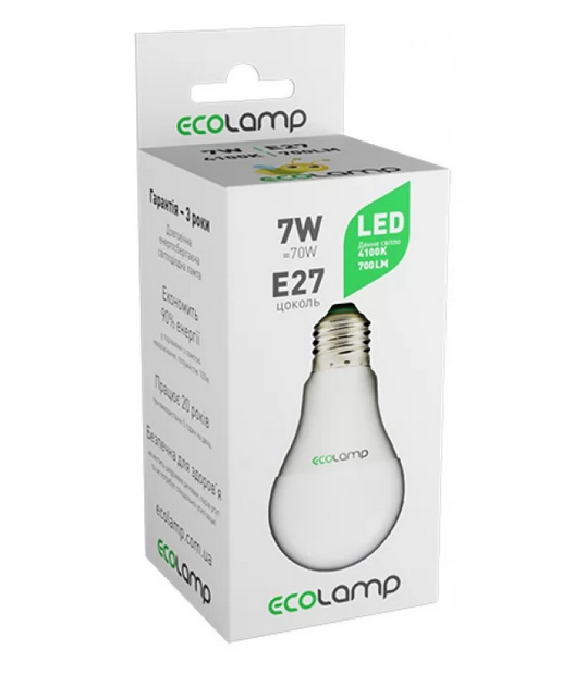 Лампа світлодіодна ECOLAMP, 7 Вт, (EL-A607274100)